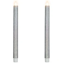 Northlight LED Flameless Flickering Taper Glittered Christmas Candles - 11" - Silver - Set 2 -Northlight 240557811186480