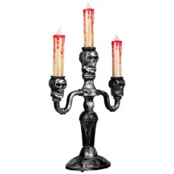Northlight Antique-Style Skull Trio Flickering Halloween Candelabra - 13.75" - Amber Lights Silver -Northlight 240725683303856
