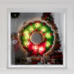 Northlight Lighted Wreath Window Silhouette Christmas Decoration - 11" - Clear Lights Green 13 Northlight Lighted Wreath Window Silhouette Christmas Decoration - 11" - Clear Lights Green -Northlight 24211061666768