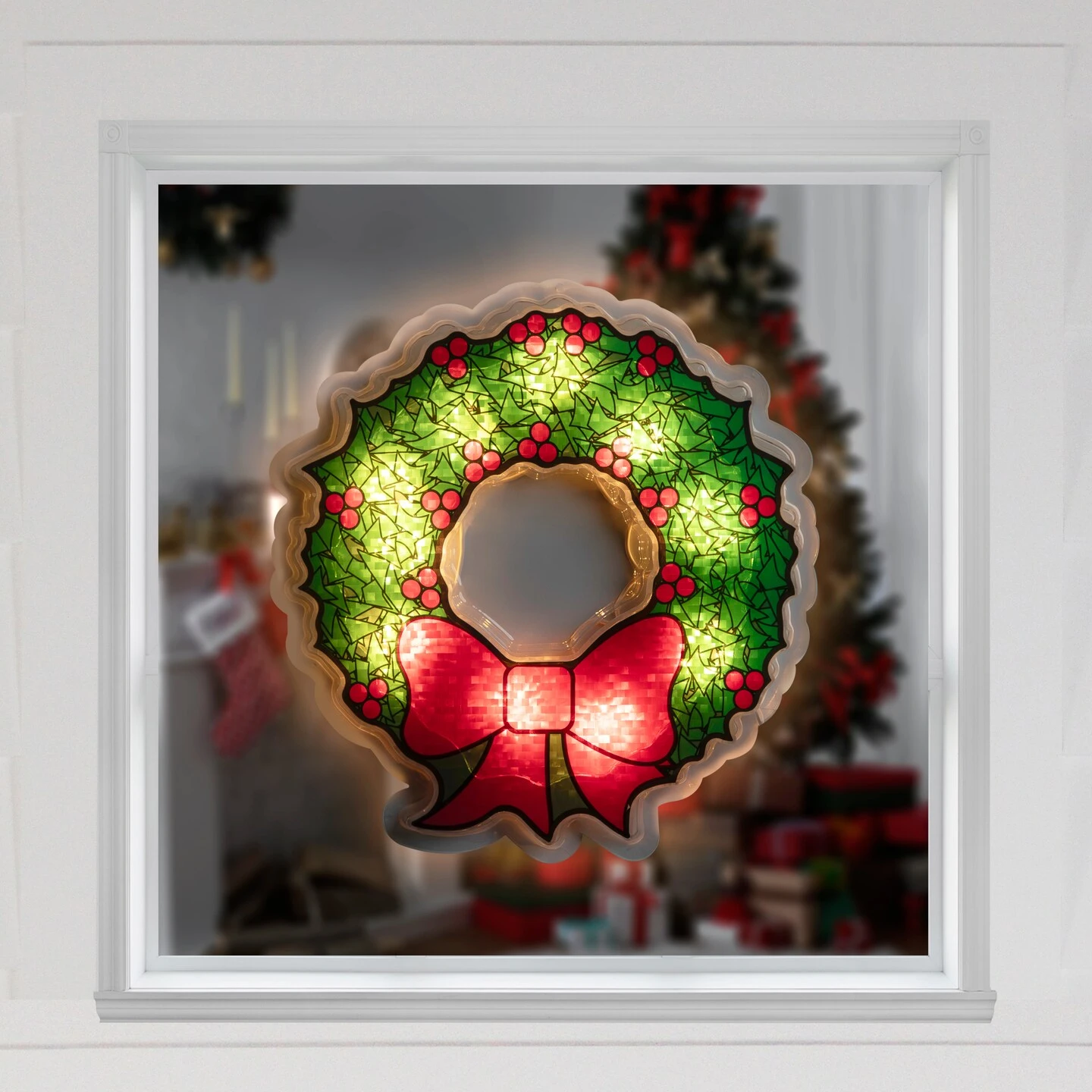 Northlight Lighted Wreath Window Silhouette Christmas Decoration - 11" - Clear Lights Green 6 Northlight Lighted Wreath Window Silhouette Christmas Decoration - 11" - Clear Lights Green - Image 4
