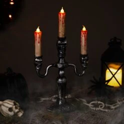 Northlight Antique-Style Skull Trio Flickering Halloween Candelabra - 13.75" - Amber Lights Silver -Northlight 246572744406448 2