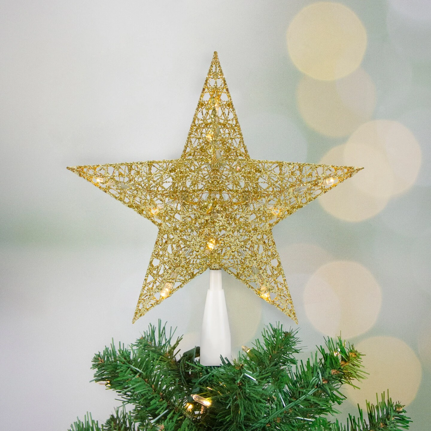 Northlight 10" LED Lighted Gold Glittered Star Christmas Tree Topper, Warm White Lights 3 Northlight 10" LED Lighted Gold Glittered Star Christmas Tree Topper, Warm White Lights
