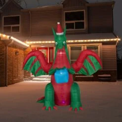Northlight 6' Inflatable LED Lighted Dragon With Gift Outdoor Christmas Decoration Green -Northlight 253662412894688