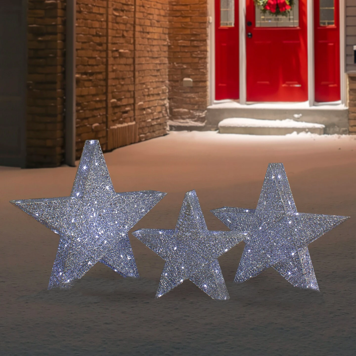 Northlight Set Of 3 LED Lighted Silver Stars Outdoor Christmas Decorations 24" 5 Northlight Set Of 3 LED Lighted Silver Stars Outdoor Christmas Decorations 24" - Image 3