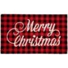 Northlight Red And Black Plaid "Merry Christmas" Natural Coir Christmas Outdoor Doormat 18" X 30" -Northlight 260825212973408