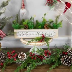 Northlight Rectangular Boxed Foliage "Home For The Holidays" Christmas Candle Holders - 13.75" Brown -Northlight 260825979668832