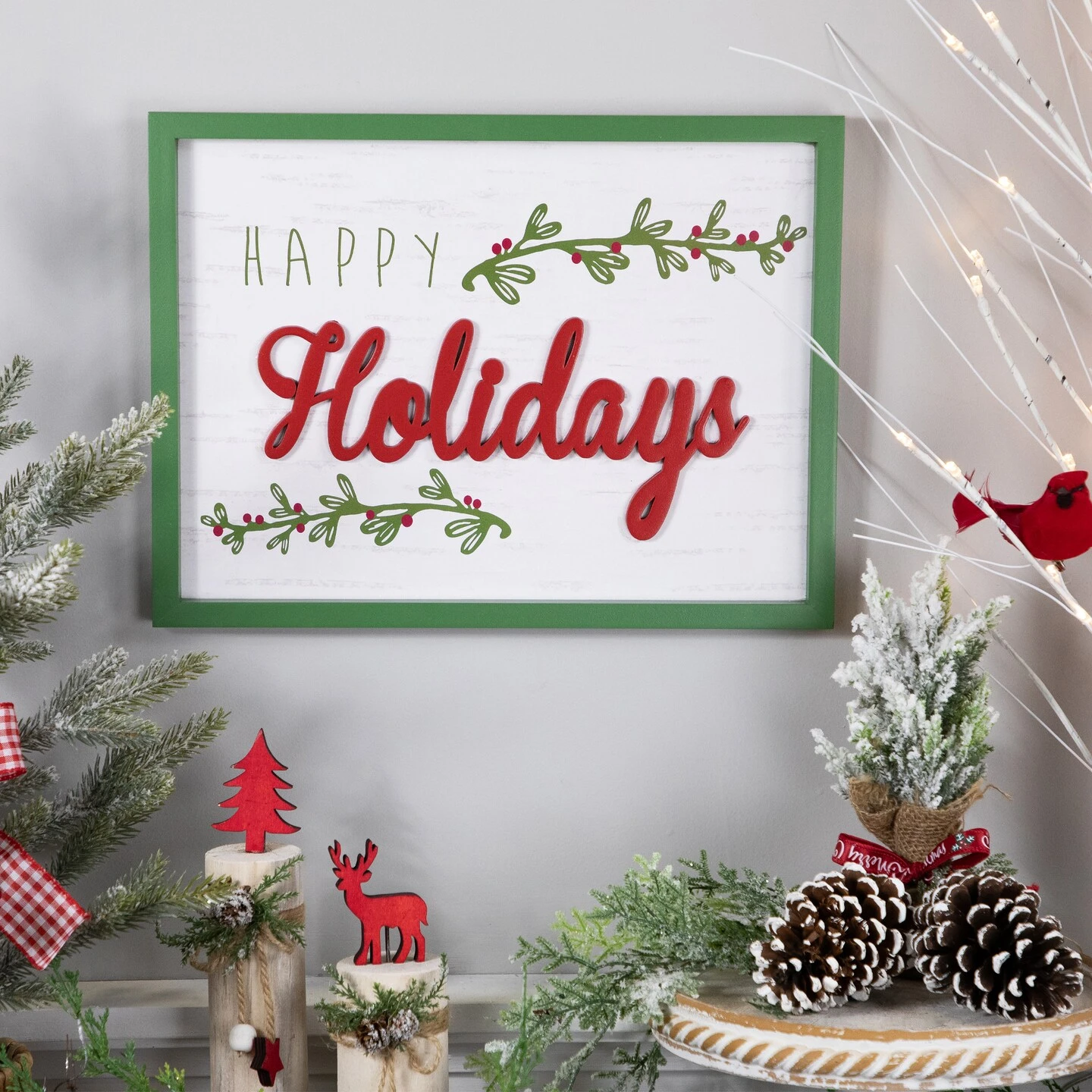 Northlight 15.75" Framed "Happy Holidays" Christmas Wooden Wall Sign White 9 Northlight 15.75" Framed "Happy Holidays" Christmas Wooden Wall Sign White - Image 7