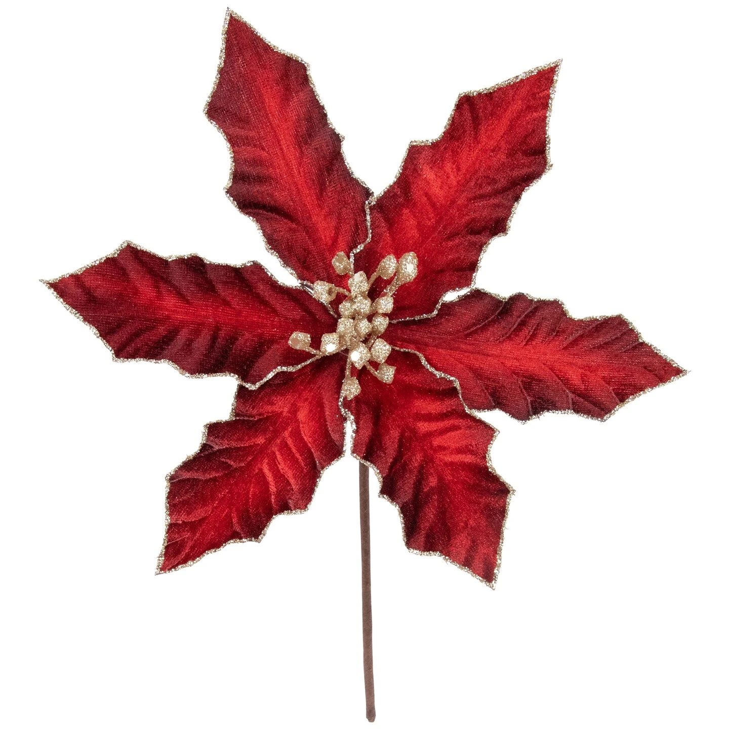 Northlight 8" Glittered Burgundy Velvet Poinsettia Floral Christmas Pick Spray Red 4 Northlight 8" Glittered Burgundy Velvet Poinsettia Floral Christmas Pick Spray Red - Image 2