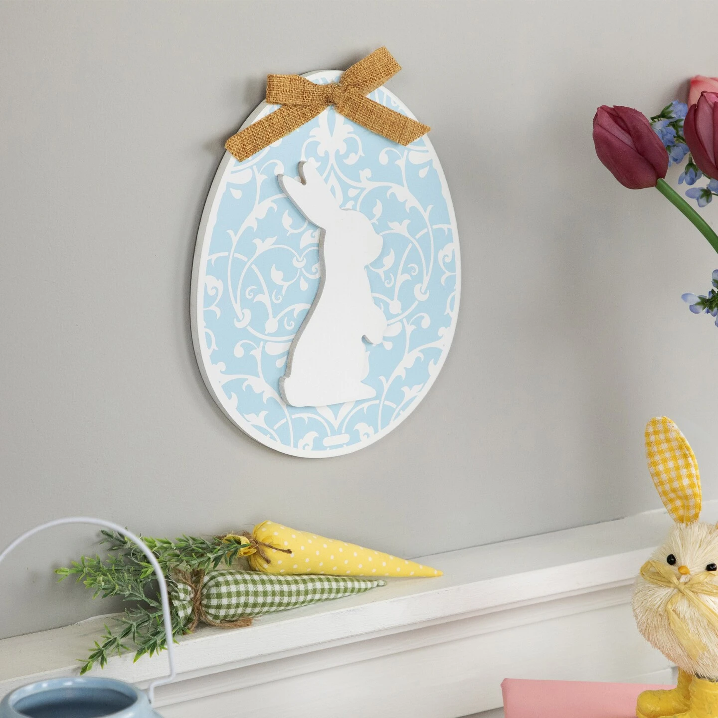 Northlight Easter Egg With Bunny And Burlap Bow Wooden Wall Decoration - 9.5" - Blue 6 Northlight Easter Egg With Bunny And Burlap Bow Wooden Wall Decoration - 9.5" - Blue - Image 4