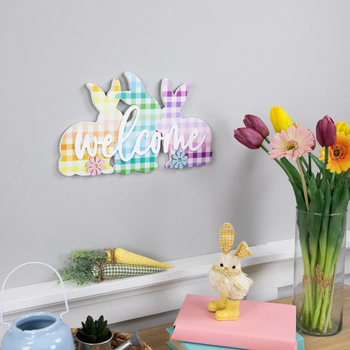 Northlight Gingham Bunnies Welcome Easter Wall Sign - 13.75" Multi 5 Northlight Gingham Bunnies Welcome Easter Wall Sign - 13.75" Multi - Image 3