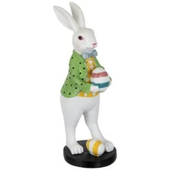 Northlight Rabbit Holding Easter Egg Outdoor Garden Statue - 11.5" - White Multi -Northlight 26231261074448 2