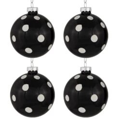 Northlight Shiny Finish Polka Dots Christmas Glass Ball Ornaments - 3" (80mm) - Black And White - Set Of 4 -Northlight 264570231724896 1