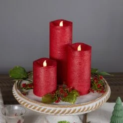 Northlight LED Flickering Flameless Textured Wax Pillar Candles - 8" - Red - Set Of 3 13 Northlight LED Flickering Flameless Textured Wax Pillar Candles - 8" - Red - Set Of 3 -Northlight 264571048165600