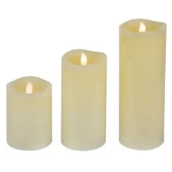 Northlight LED Flickering Flameless Wax Pillar Candles - 8" - Cream - Set Of 3 Ivory