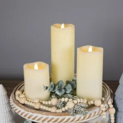 Northlight LED Flickering Flameless Wax Pillar Candles - 8" - Cream - Set Of 3 Ivory -Northlight 264571492761824