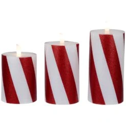 Northlight LED Flameless Flickering Candy Cane Wax Pillar Christmas Candles - 6" - Set Of 3 Red 11 Northlight LED Flameless Flickering Candy Cane Wax Pillar Christmas Candles - 6" - Set Of 3 Red -Northlight 264571733061856 1