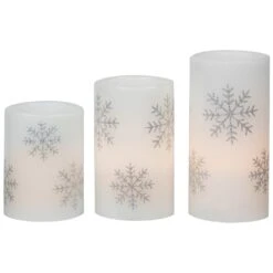 Northlight LED Flameless Flickering Wax Pillar Snowflake Christmas Candles - 6" - Set Of 3 White -Northlight 264571841847520 1