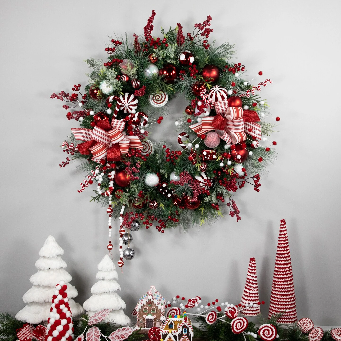 Northlight Peppermint Candy Artificial Pine Christmas Wreath - 42" - Unlit Red 6 Northlight Peppermint Candy Artificial Pine Christmas Wreath - 42" - Unlit Red - Image 4