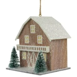 Northlight Battery Operated Lighted Rustic House With Trees Christmas Ornament - 4" - Brown Beige -Northlight 269575012976352