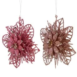 Northlight Pack Of 4 Glittered Pink Poinsettia Christmas Ornaments 6" -Northlight 269575030413024