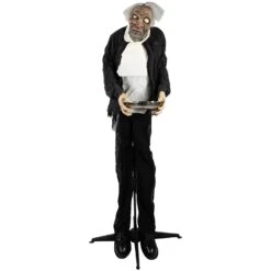 Northlight LED Lighted Animated Butler With Sound Halloween Decoration - 5.5' - Clear Lights Gray -Northlight 269575160183776