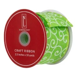 Northlight Swirl Wired Spring Craft Ribbon - 2.5" X 10 Yards - Green And White -Northlight 270437238275888