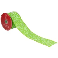 Northlight Swirl Wired Spring Craft Ribbon - 2.5" X 10 Yards - Green And White -Northlight 270438580453168