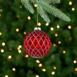 Northlight Glittered Glass Christmas Ball Ornament - 3.25" - Red And Silver -Northlight 273402519923808 2