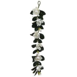 Northlight 5ft. White Magnolia Flower & Leaves Silk Garland 5 Northlight 5ft. White Magnolia Flower & Leaves Silk Garland -Northlight 28529 31320030 1