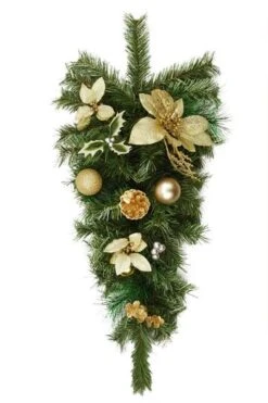 Northlight 32" Unlit Gold Poinsettia, Pine Cone & Ball Teardrop Swag 14 Northlight 32" Unlit Gold Poinsettia, Pine Cone & Ball Teardrop Swag -Northlight 28529 31377206