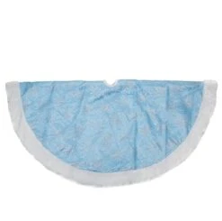 Northlight 48" Blue & Faux Fur Trim With Floral Glitter Design Tree Skirt