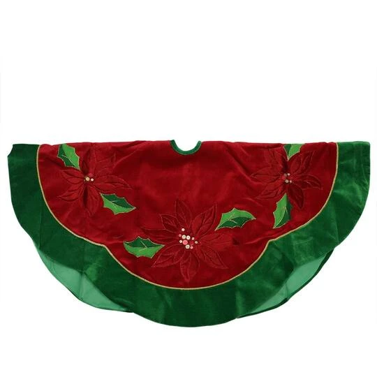Northlight 48" Red Sequined Poinsettia & Velveteen Trim Tree Skirt 6 Northlight 48" Red Sequined Poinsettia & Velveteen Trim Tree Skirt - Image 4