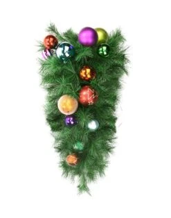 Northlight 24" Unlit Long Needle Pine With Multicolor Ball Ornaments Teardrop Swag