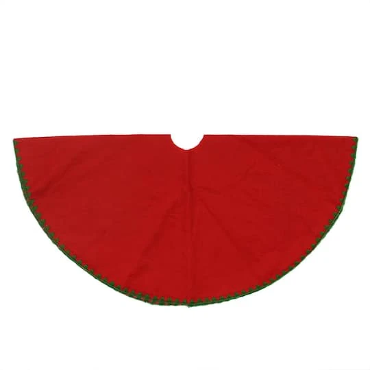 Northlight 26" Christmas Traditions Cardinal Red With Green Stitching Mini Tree Skirt 3 Northlight 26" Christmas Traditions Cardinal Red With Green Stitching Mini Tree Skirt