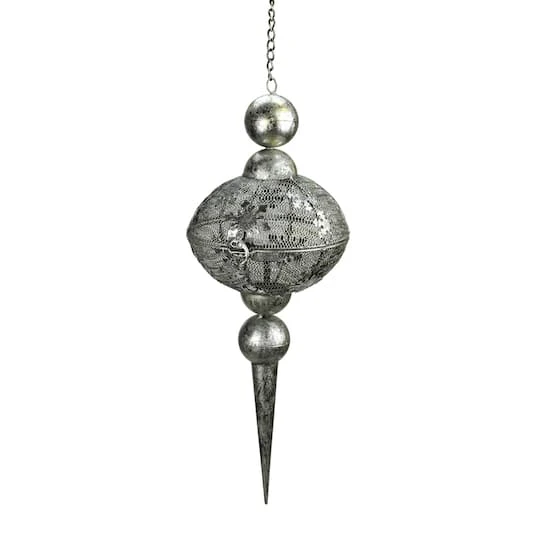Northlight 23" Silver Antique Metal Snowflake & Mesh Finial Hanging Tealight Lantern 4 Northlight 23" Silver Antique Metal Snowflake & Mesh Finial Hanging Tealight Lantern - Image 2