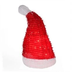 Northlight 12.75" Lighted Iced Tinsel Santa Hat Christmas Tree Topper, Clear Lights -Northlight 28529 31576416