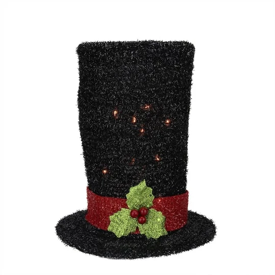 Northlight 9" Lighted Black Tinsel Snowman Top Hat Christmas Tree Topper, Clear Lights 4 Northlight 9" Lighted Black Tinsel Snowman Top Hat Christmas Tree Topper, Clear Lights - Image 2
