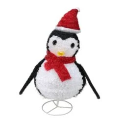 Northlight 32" Pre-Lit Outdoor Chenille Penguin With Santa Hat Christmas Yard Art Decoration