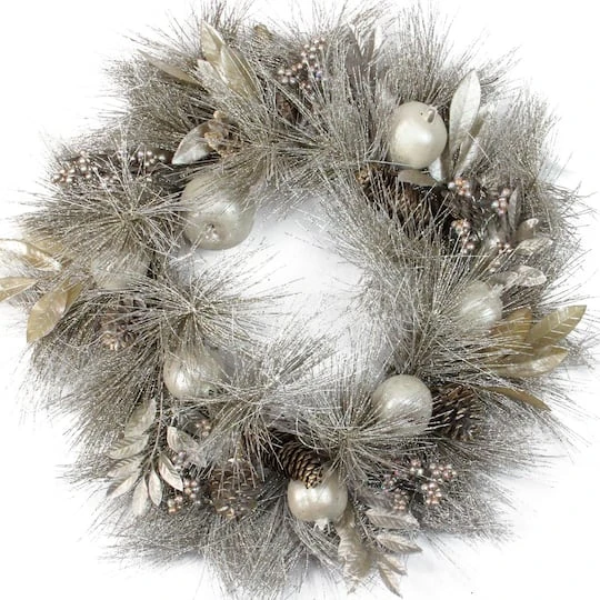 Northlight 24" Champagne Gold Apples & Pine Cones Wreath, Unlit 4 Northlight 24" Champagne Gold Apples & Pine Cones Wreath, Unlit - Image 2