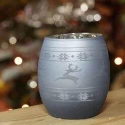 Northlight 3.5" Winter Reindeer & Nordic Frosted Glass Votive Candle Holder, Light Blue -Northlight 28529 31743627 3