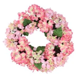 Northlight 22" Pink & Green Hydrangea Floral Wreath
