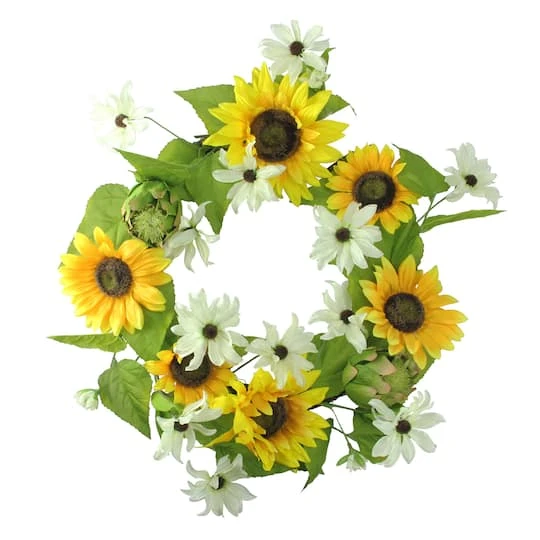 Northlight 22" Yellow Sunflower & White Daisy Floral Wreath 3 Northlight 22" Yellow Sunflower & White Daisy Floral Wreath