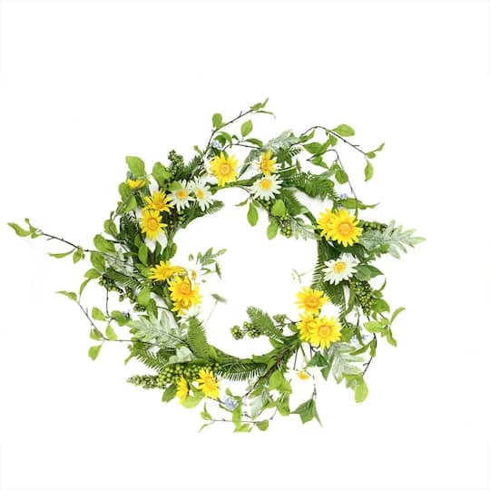 Northlight 24" White & Yellow Field Daisy & Berry Wreath 3 Northlight 24" White & Yellow Field Daisy & Berry Wreath