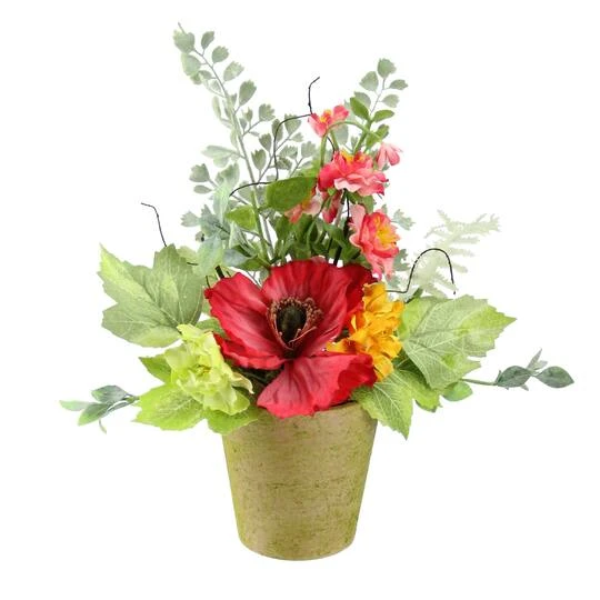 Northlight 12" Red Poppy & Orange Artificial Wildflower Potted Arrangement 4 Northlight 12" Red Poppy & Orange Artificial Wildflower Potted Arrangement - Image 2