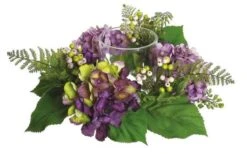 Northlight Purple & Green Artificial Hydrangea & Berry Hurricane Glass Candle Holder