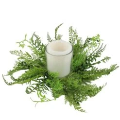 Northlight Mixed Green Artificial Fern Hurricane Glass Candle Holder 7 Northlight Mixed Green Artificial Fern Hurricane Glass Candle Holder -Northlight 28529 32019847 u