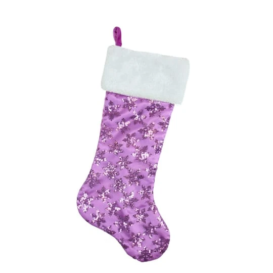 Northlight 20.5" Sequin Snowflake Stocking With White Faux Fur Cuff, Purple 3 Northlight 20.5" Sequin Snowflake Stocking With White Faux Fur Cuff, Purple