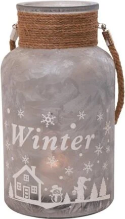 Northlight 12" Silver Winter Scene Christmas Pillar Candle Lantern