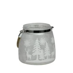 Northlight 5.5" Silver & Winter Scene Christmas Pillar Candle Lantern