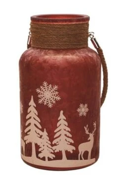 Northlight 10" Red Winter Scene Christmas Pillar Candle Lantern